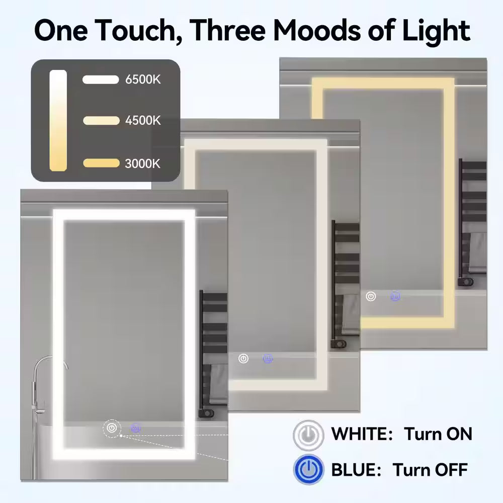 24 In. W X 30 In. H Rectangular Aluminum Light Medicine Cabinet with Mirror, Defogging, Mounted Recessed or Surface