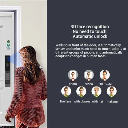 Alexa Voice Control Smart Door Lock Tuya APP 3D Face Recognition Electronic Digital Smart Door Lock with Camera