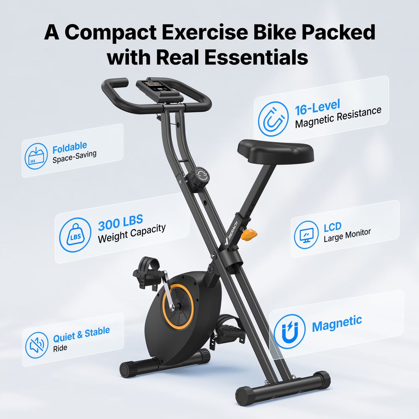 Folding Exercise Bike, Exercise Bike with LCD Display, Magnetic Fitness Bike for Home with Comfortable Seat, Space Saving, Cardio Training, Maximum Capacity 300 Lbs