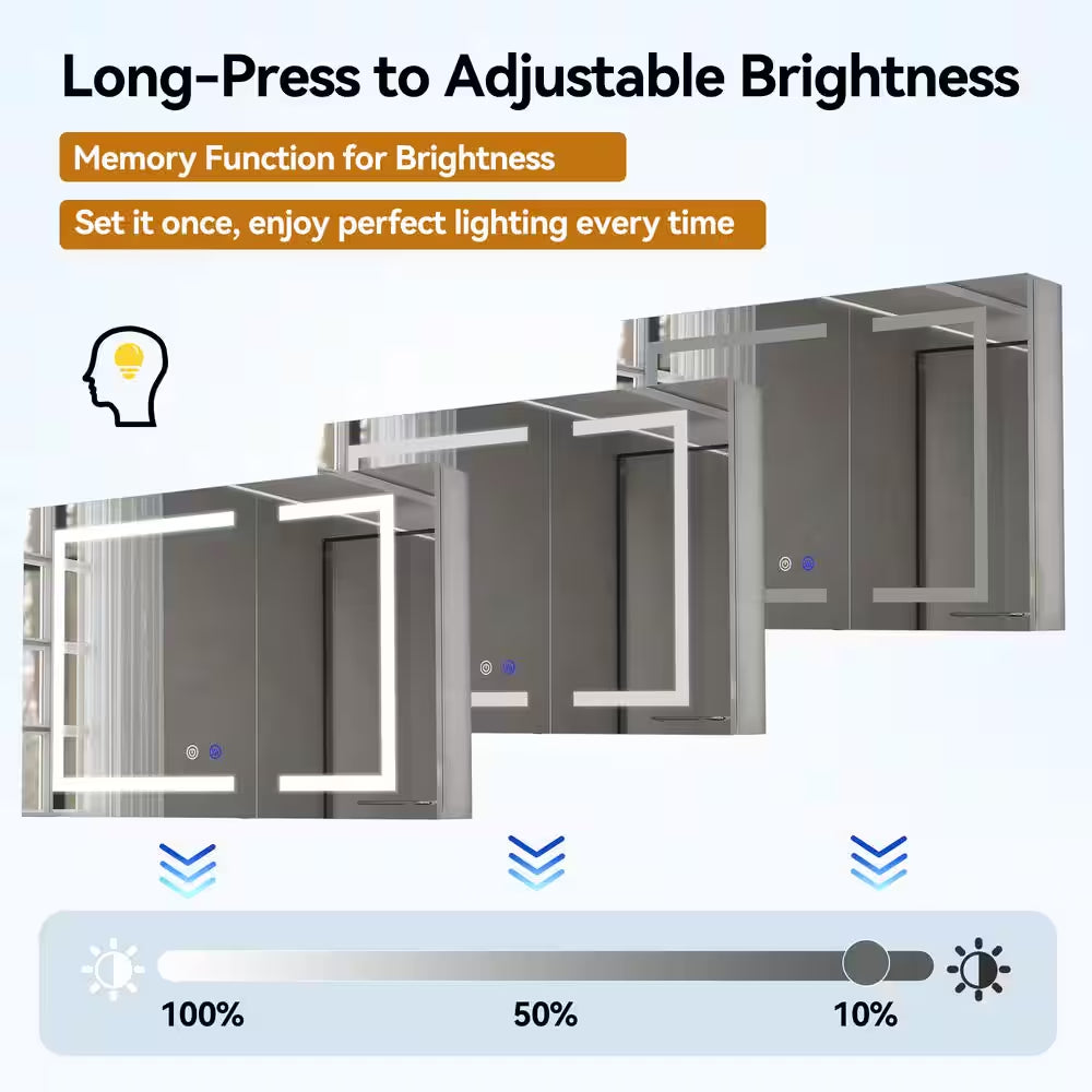 24 In. W X 30 In. H Rectangular Aluminum Light Medicine Cabinet with Mirror, Defogging, Mounted Recessed or Surface