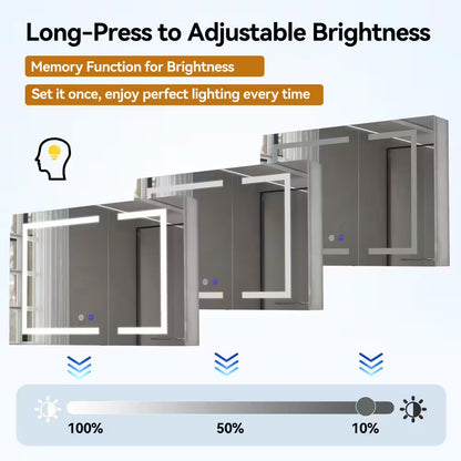 24 In. W X 30 In. H Rectangular Aluminum Light Medicine Cabinet with Mirror, Defogging, Mounted Recessed or Surface