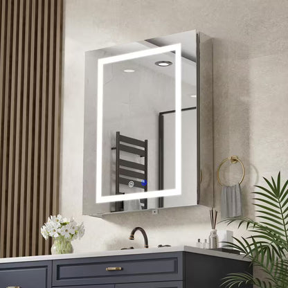 24 In. W X 30 In. H Rectangular Aluminum Light Medicine Cabinet with Mirror, Defogging, Mounted Recessed or Surface