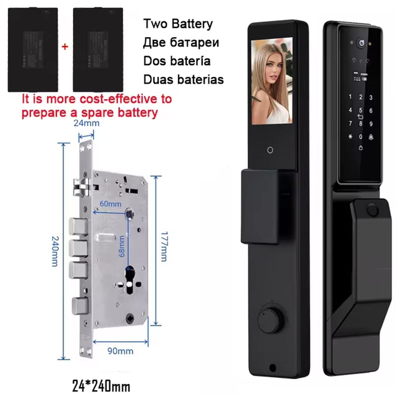 Alexa Voice Control Smart Door Lock Tuya APP 3D Face Recognition Electronic Digital Smart Door Lock with Camera