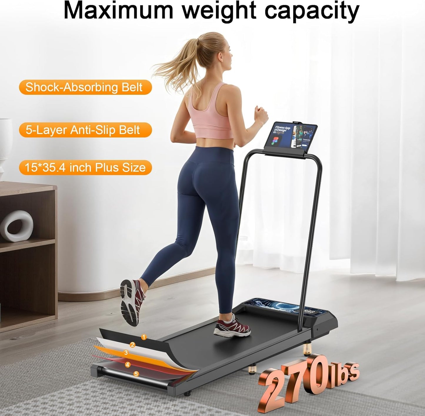 Walking Treadmill Pad with Incline Handle Bar