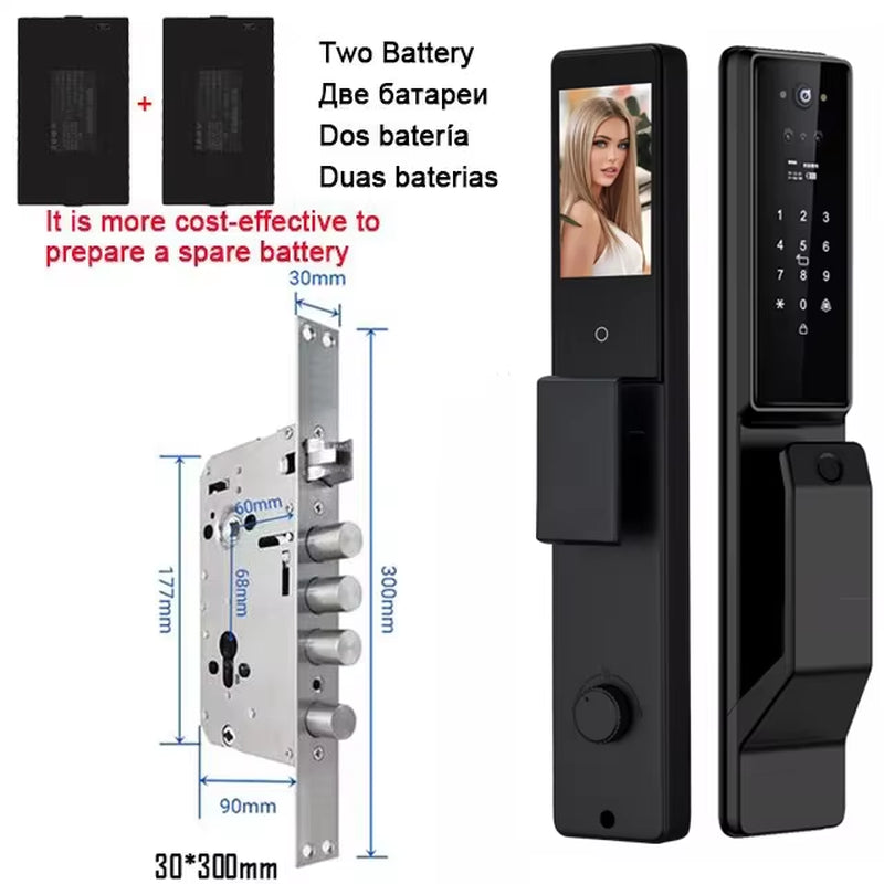 Alexa Voice Control Smart Door Lock Tuya APP 3D Face Recognition Electronic Digital Smart Door Lock with Camera