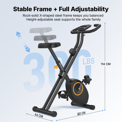 Folding Exercise Bike, Exercise Bike with LCD Display, Magnetic Fitness Bike for Home with Comfortable Seat, Space Saving, Cardio Training, Maximum Capacity 300 Lbs