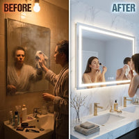 White 40 In. W X 60 In. H LED Rectangle Aluminum Alloy Framed Vanity Wall Mirror — Before & After