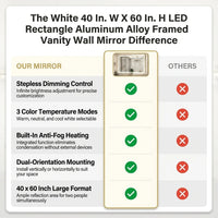 White 40 In. W X 60 In. H LED Rectangle Aluminum Alloy Framed Vanity Wall Mirror — Comparison