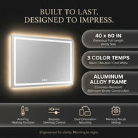 White 40 In. W X 60 In. H LED Rectangle Aluminum Alloy Framed Vanity Wall Mirror — Results & Stats