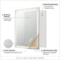 White 40 In. W X 60 In. H LED Rectangle Aluminum Alloy Framed Vanity Wall Mirror — How It Works